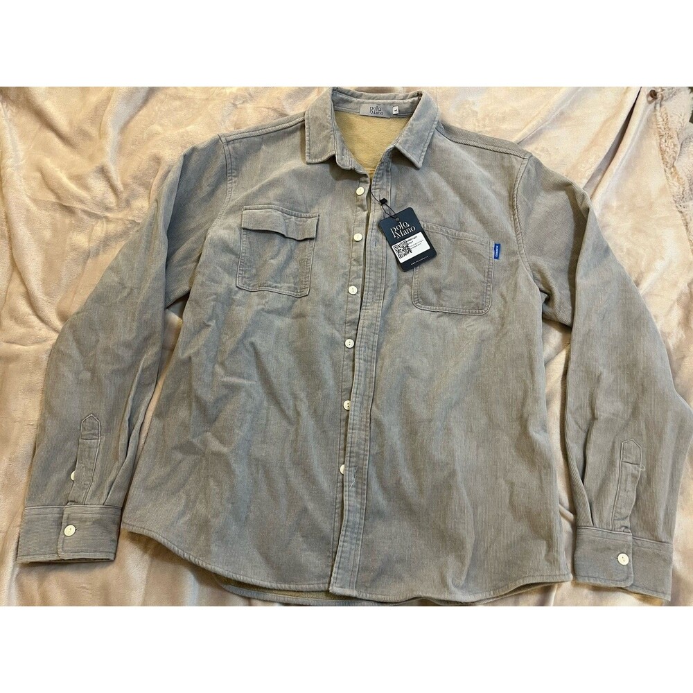 NWT Polo Mano Light Grey Men’s Long Sleeve Plush Lining Shirt Size Large